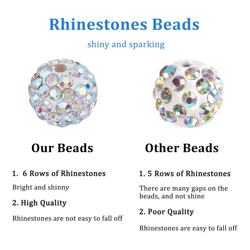 PH PandaHall 100pcs 10mm Rhinestones Beads Pave Disco Ball Beads Shiny Round Baseball Bead Craft Crystal Bead for Sparkle Friendship Bracelet Crystal Clay Necklace Earring Jewelry Making Christmas - Image 4